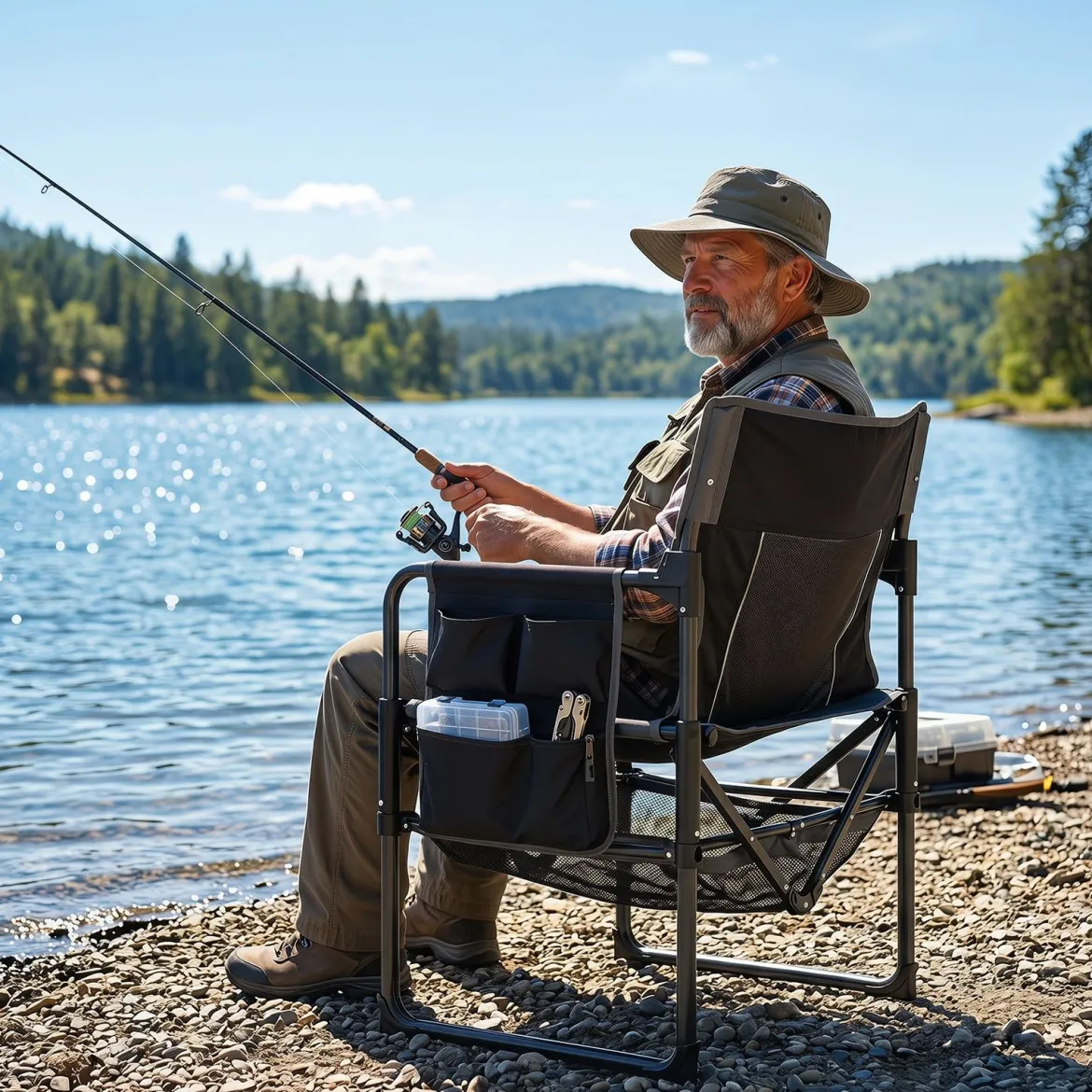 Regiestuhl Klappbar Campingstuhl mit Mesh-Ablage Getränkehalter & Flaschenöffner bis 150 kg Belastbar Schwarz