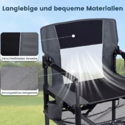 Regiestuhl Klappbar Campingstuhl mit Mesh-Ablage Getränkehalter & Flaschenöffner bis 150 kg Belastbar Schwarz