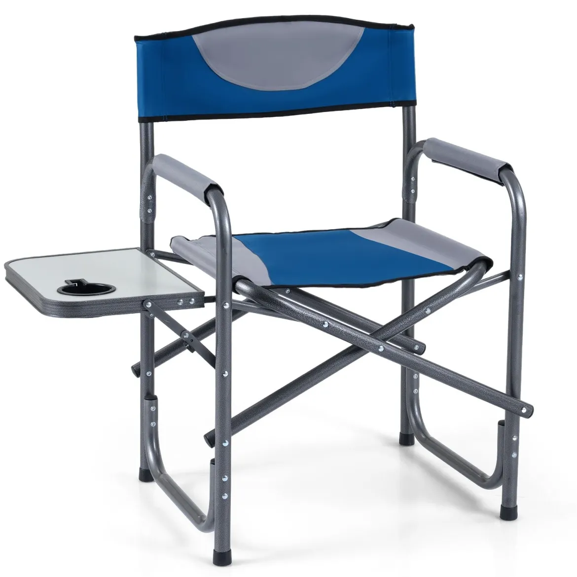 Regiestuhl Klappbarer Campingstuhl mit Seitentisch & Getränkehalter Blau/Schwarz/Grün