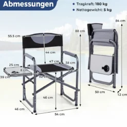Regiestuhl Klappbarer Campingstuhl mit Seitentisch & Getränkehalter Blau/Schwarz/Grün