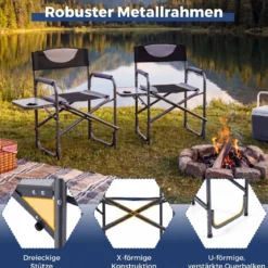 Regiestuhl Klappbarer Campingstuhl mit Seitentisch & Getränkehalter Blau/Schwarz/Grün