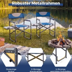 Regiestuhl Klappbarer Campingstuhl mit Seitentisch & Getränkehalter Blau/Schwarz/Grün