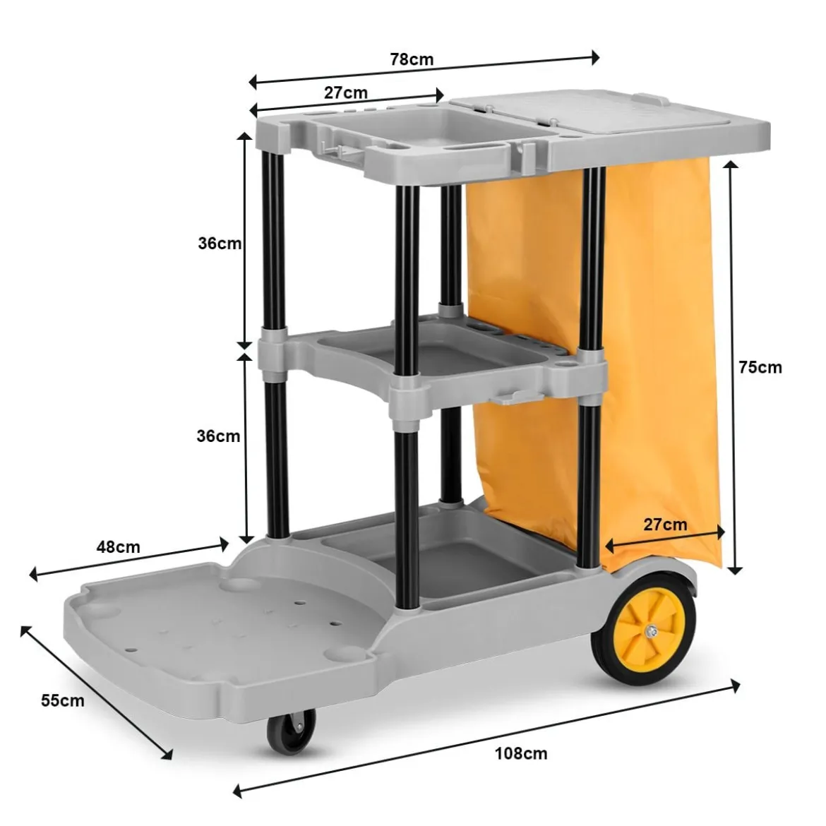 Reinigungswagen Putzwagen Wischwagen mit Abfallsack 108 x 55,5 x 98 cm Grau