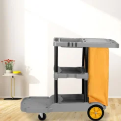 Reinigungswagen Putzwagen Wischwagen mit Abfallsack 108 x 55,5 x 98 cm Grau