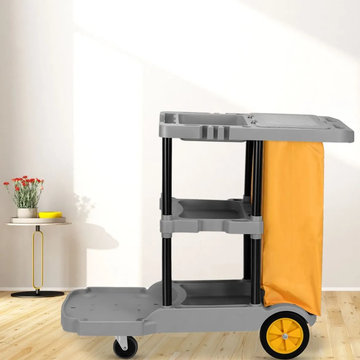 Reinigungswagen Putzwagen Wischwagen mit Abfallsack 108 x 55,5 x 98 cm Grau