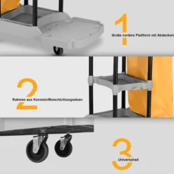 Reinigungswagen Putzwagen Wischwagen mit Abfallsack 108 x 55,5 x 98 cm Grau