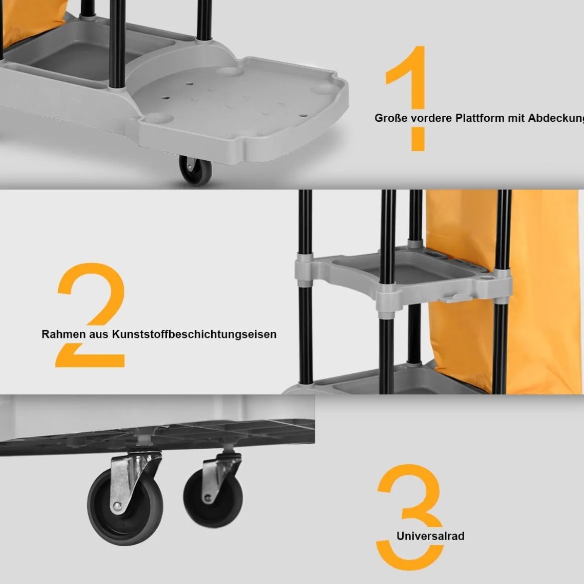 Reinigungswagen Putzwagen Wischwagen mit Abfallsack 108 x 55,5 x 98 cm Grau