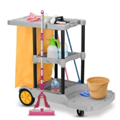 Reinigungswagen Putzwagen Wischwagen mit Abfallsack 108 x 55,5 x 98 cm Grau