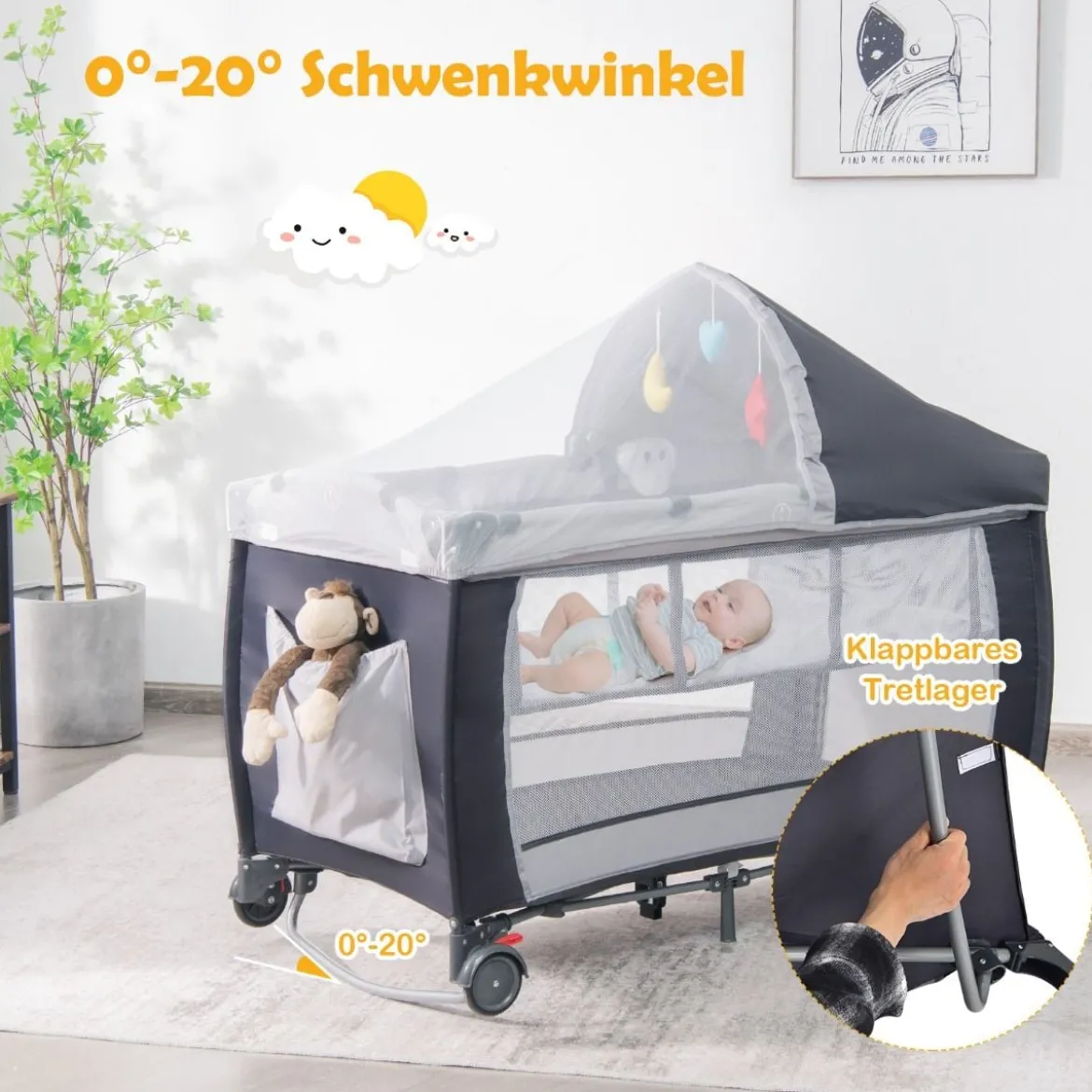 Reisebett Babybett Babyreisebett Kinderreisebett Laufstall Schaukelwiege +Tasche