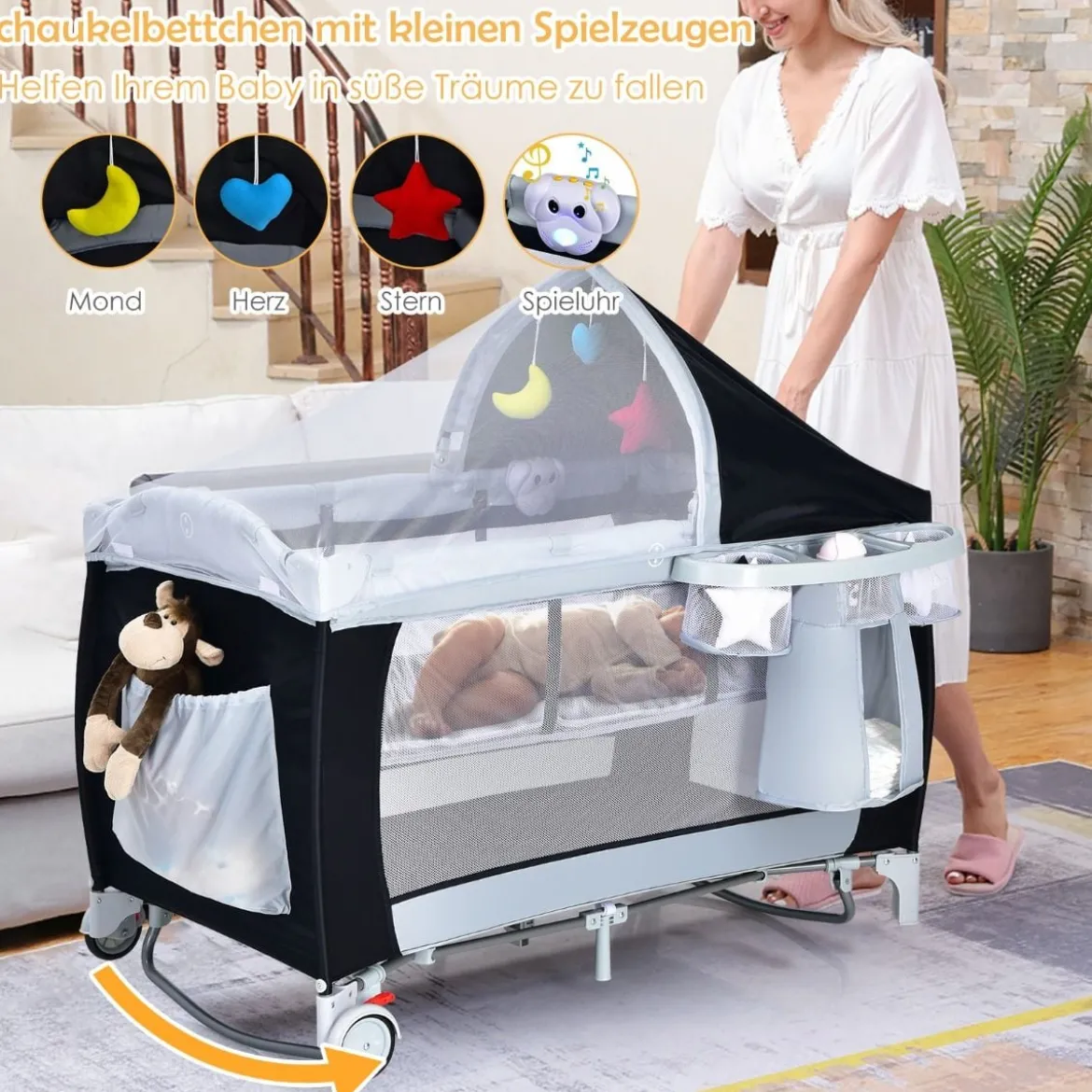 Reisebett Babybett Babyreisebett Kinderreisebett Laufstall Schaukelwiege +Tasche