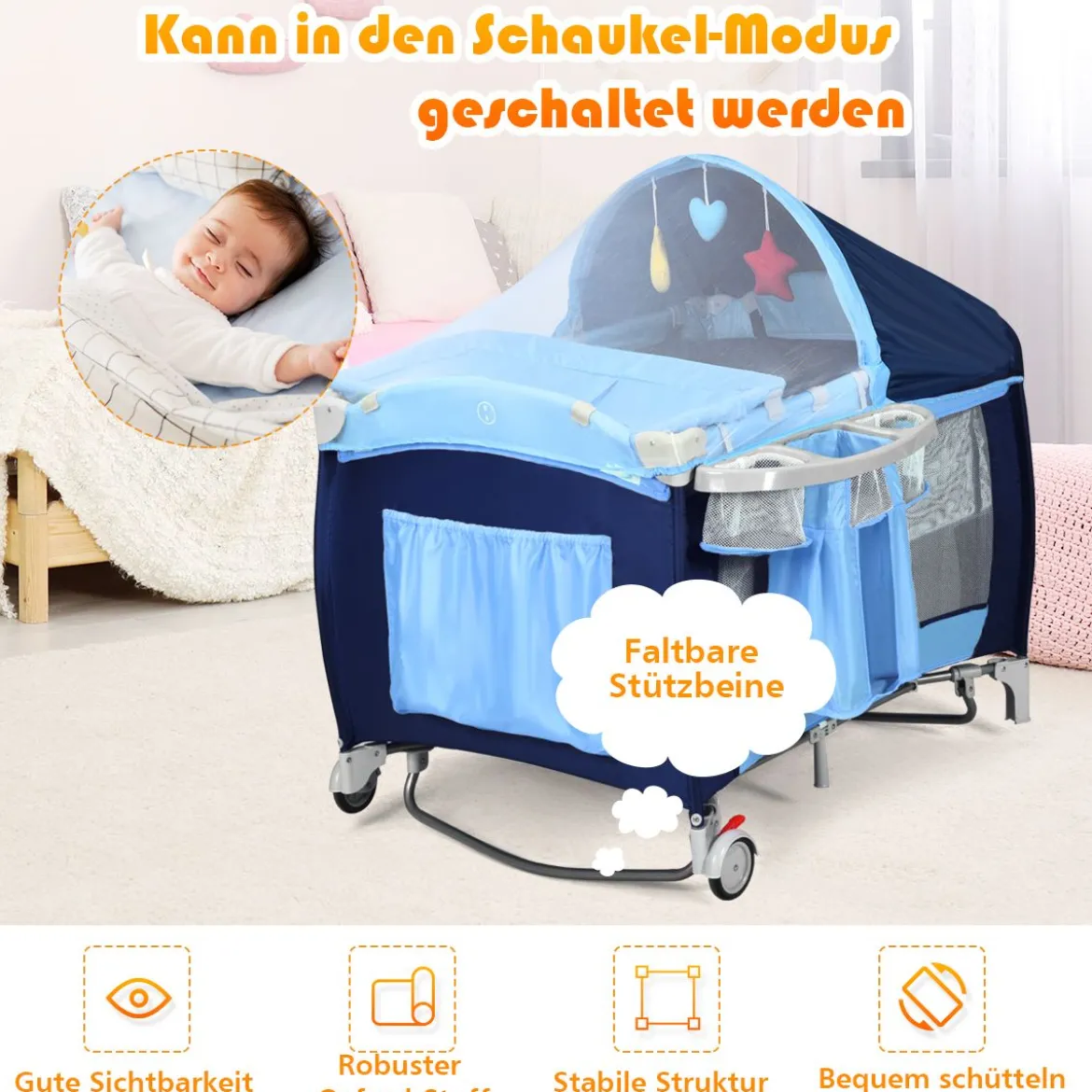 Reisebett Babybett Babyreisebett Kinderreisebett Laufstall Schaukelwiege +Tasche
