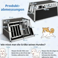 Reise-Hundebox Aluminium-Hundetransportbox mit abschließbarer Tür herausnehmbarer Trennwand Silber