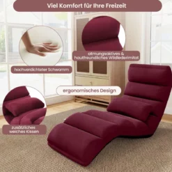 Relaxliege klappbar Bodenstuhl mit Verstellbarer Rückenlehne Rot 175 x 55 x 20 cm
