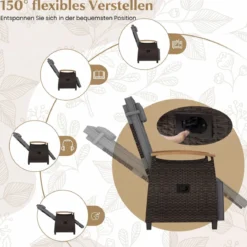 Relaxliege Rattan Liegesessel mit weichen Kissen Verstellbarer Rückenlehne und Fußstütze Liegestuhl Weiß/Grau