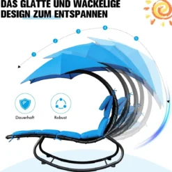 Relaxliege Schwebeliege mit Sonnenschirm und Auflage bis 150kg belastbar Blau