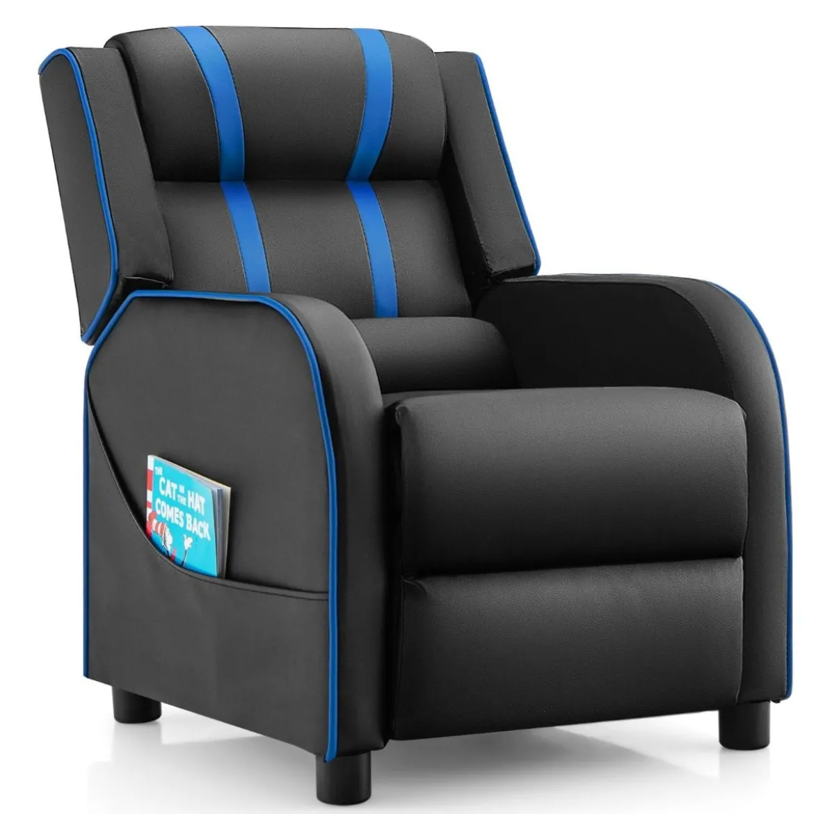 Relax-Sessel mit Seitentaschen Ergonomisches Kunstledersofa 69 x 53 x 74 cm Schwarz + Blau