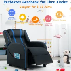Relax-Sessel mit Seitentaschen Ergonomisches Kunstledersofa 69 x 53 x 74 cm Schwarz + Blau