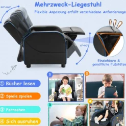 Relax-Sessel mit Seitentaschen Ergonomisches Kunstledersofa 69 x 53 x 74 cm Schwarz + Blau