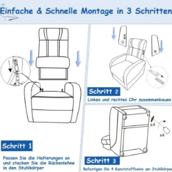 Relax-Sessel mit Seitentaschen Ergonomisches Kunstledersofa 69 x 53 x 74 cm Schwarz + Blau