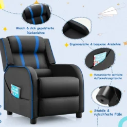 Relax-Sessel mit Seitentaschen Ergonomisches Kunstledersofa 69 x 53 x 74 cm Schwarz + Blau