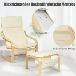 Relaxsessel Relaxstuhl Entspannungsstuhl Kippschutz mit Ottomane und Kissen Beige