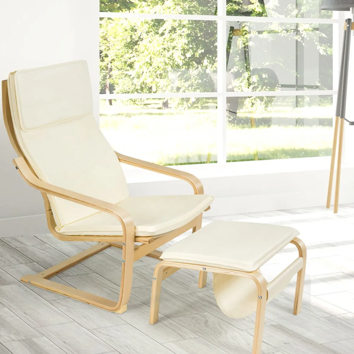 Relaxsessel Relaxstuhl Entspannungsstuhl Kippschutz mit Ottomane und Kissen Beige
