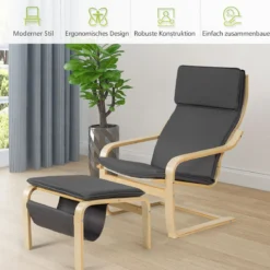 Relaxsessel Relaxstuhl Entspannungsstuhl Kippschutz mit Ottomane und Kissen Grau