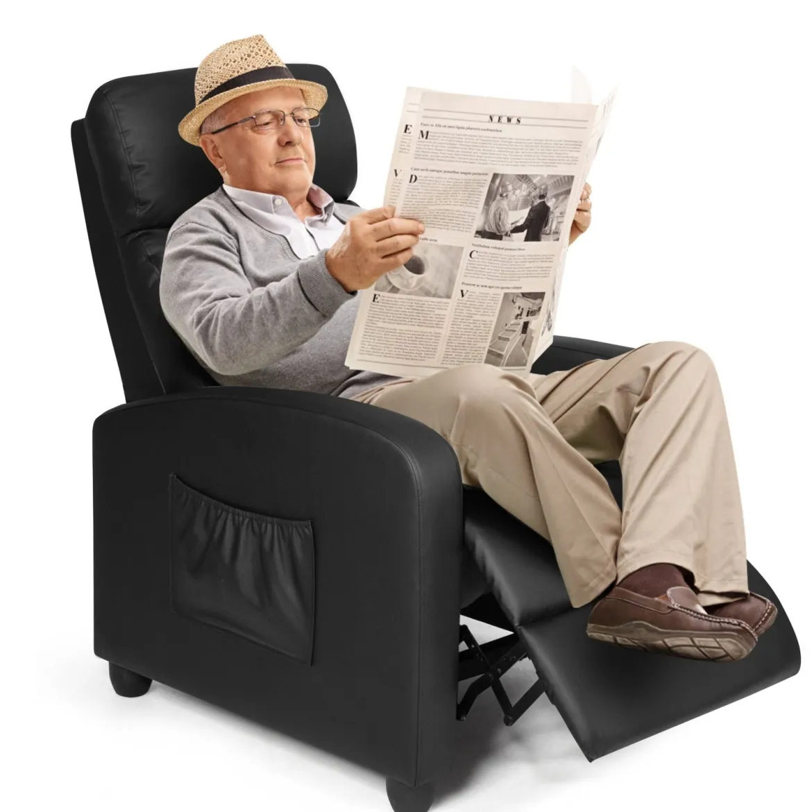 Relaxsessel verstellbar Fernsehsessel TV Sessel Ruhesessel Kunstleder Schwarz