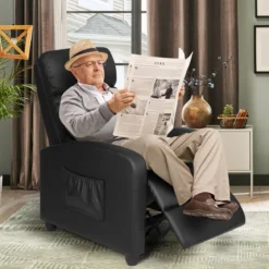 Relaxsessel verstellbar Fernsehsessel TV Sessel Ruhesessel Kunstleder Schwarz