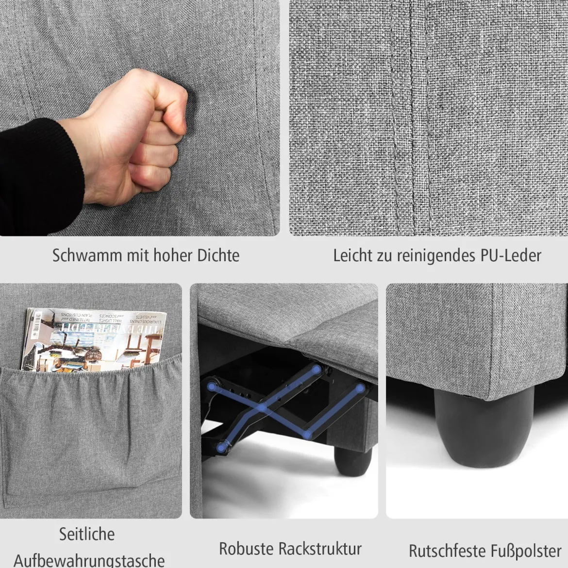 Relaxsessel verstellbar Fernsehsessel TV Sessel Ruhesessel Leinen Grau