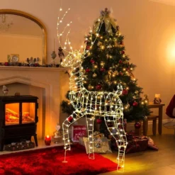 Rentier & Schlitten Weihnachtsdeko 2-tlg. Beleuchtetes Rentier mit 215 Weißen LEDs