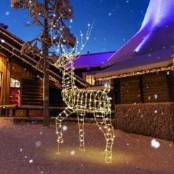 Rentier & Schlitten Weihnachtsdeko 2-tlg. Beleuchtetes Rentier mit 215 Weißen LEDs