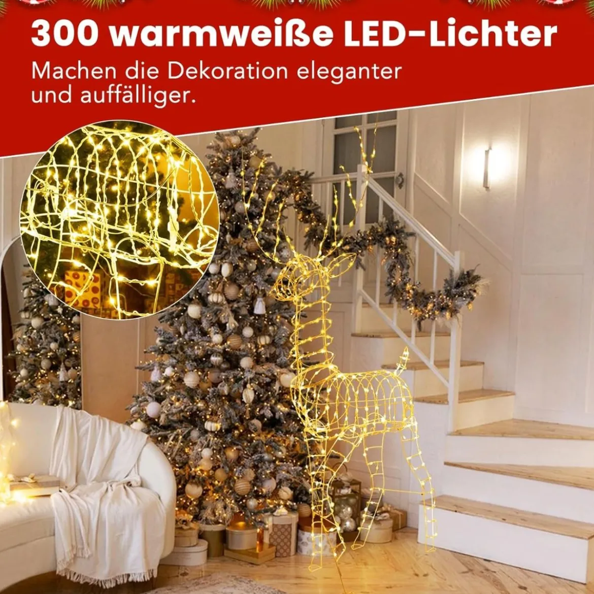 Rentier & Schlitten Weihnachtsdeko 2-tlg. Beleuchtetes Rentier mit 215 Weißen LEDs