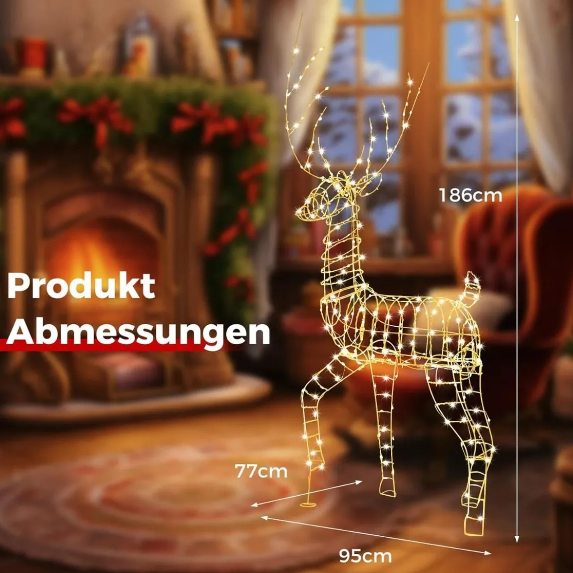 Rentier & Schlitten Weihnachtsdeko 2-tlg. Beleuchtetes Rentier mit 215 Weißen LEDs