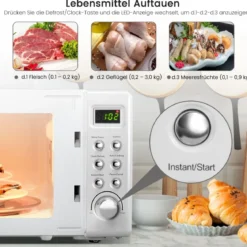 Retro Aufsatzmikrowellenofen mit 5 Mikrowellenleistungsstufen Weiß