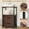 Retro-Nachttisch mit 2 Stoffschubladen Beistelltisch Industrie Design 34 x 30 x 58 cm Walnuss + Schwarz