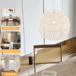 Retro Pendelleuchte Papier Hängelampe für Wohnzimmer Ø44 x 33 cm Beige