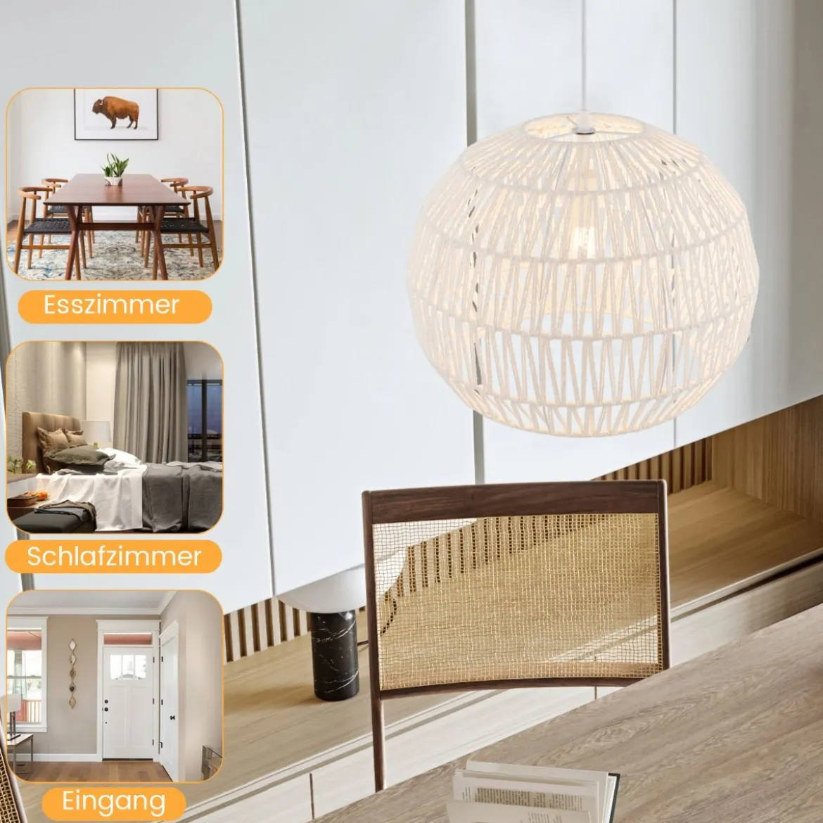Retro Pendelleuchte Papier Hängelampe für Wohnzimmer Ø44 x 33 cm Beige
