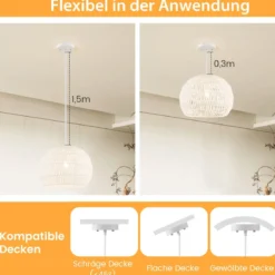 Retro Pendelleuchte Papier Hängelampe für Wohnzimmer Ø44 x 33 cm Beige