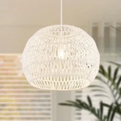Retro Pendelleuchte Papier Hängelampe für Wohnzimmer Ø44 x 33 cm Beige