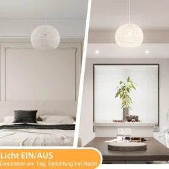 Retro Pendelleuchte Papier Hängelampe für Wohnzimmer Ø44 x 33 cm Beige