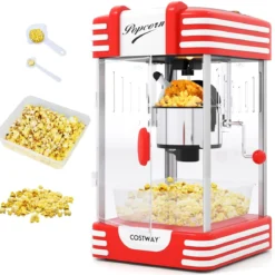 Retro Popcornmaschine 300 W Popcornmaker im Kino-Stil mit Warmhaltelicht & Handkurbel