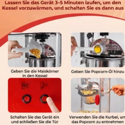Retro Popcornmaschine 300 W Popcornmaker im Kino-Stil mit Warmhaltelicht & Handkurbel