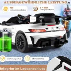 Ride-on-Auto lizenziertes Mercedes-AMG GT3 Kinderauto mit Fernbedienung 3 Geschwindigkeiten Weiß