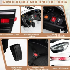 Ride-on-Auto lizenziertes Mercedes-AMG GT3 Kinderauto mit Fernbedienung 3 Geschwindigkeiten Weiß