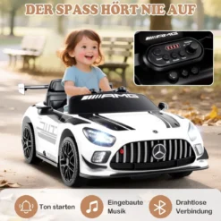 Ride-on-Auto lizenziertes Mercedes-AMG GT3 Kinderauto mit Fernbedienung 3 Geschwindigkeiten Weiß
