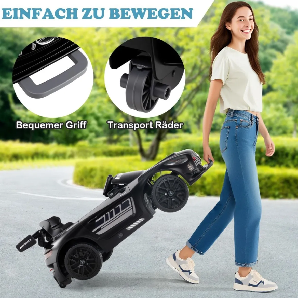 Ride-on-Auto lizenziertes Mercedes-AMG GT3 Kinderauto mit Fernbedienung 3 Geschwindigkeiten Schwarz