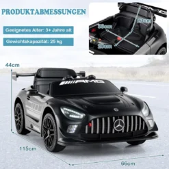 Ride-on-Auto lizenziertes Mercedes-AMG GT3 Kinderauto mit Fernbedienung 3 Geschwindigkeiten Schwarz