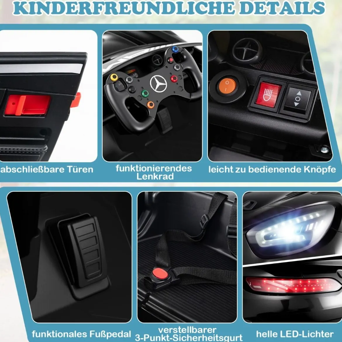 Ride-on-Auto lizenziertes Mercedes-AMG GT3 Kinderauto mit Fernbedienung 3 Geschwindigkeiten Schwarz