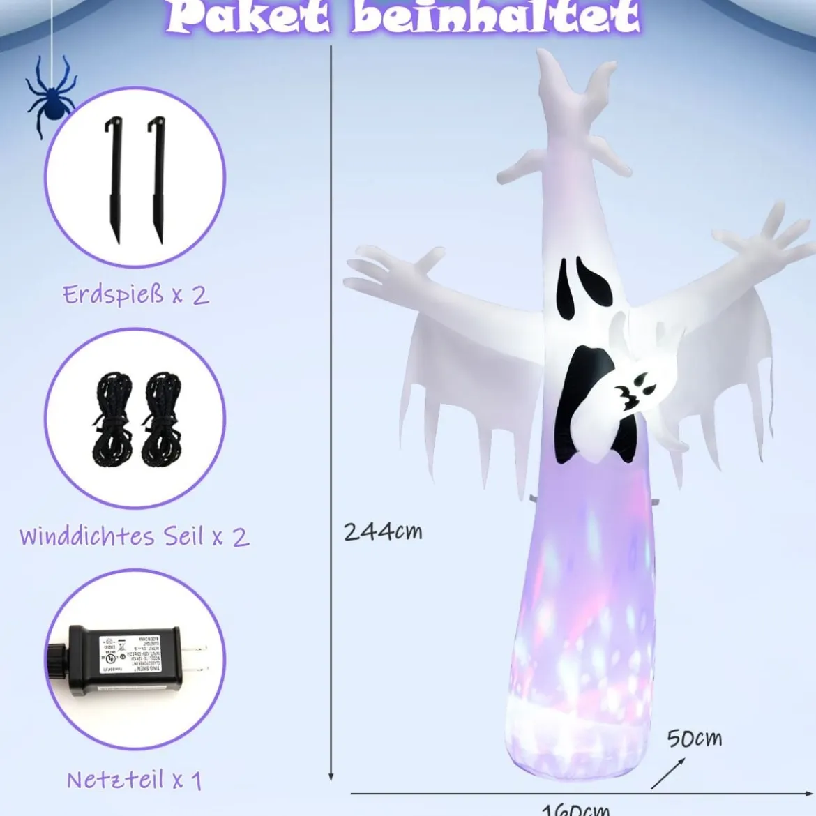 Riesiger Aufblasbarer Halloween-Geist Halloweengespenst mit Eingebauten LED-Leuchten